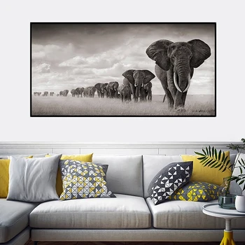 Afrika Sloni Platno Slikarstvo Divje Živali Skandinaviji Cuadros Plakatov in Fotografij Wall Art Slik, Dnevna Soba Dekor