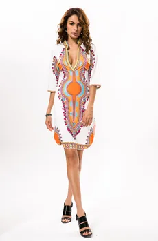 Afriške Jesenska Moda za Ženske DressTight Etnične Slog Visoke Stretch Tiskanja Slim Proti-vrat Obleko