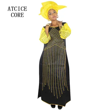 Afriške obleke za ženske, modno oblikovanje nove afriške bazin vezenje design obleko dolgo obleko z šal dveh osebnih računalnikov en niz A262#