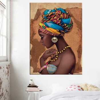 Afriške Platno Stensko Slikarstvo Umetnost Fotografij, Plakatov In Fotografij Črna Ženska Na Platno Začetni Stenski Dekor Slike Za Dnevno Sobo
