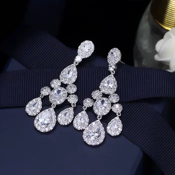 ANGELCZ Moda Tassel Design Polno Mikro Tlakovane CZ Diamante Luksuzni Poročne Dolgi Uhani Visijo Za Poroko Kostum Nakit AE098