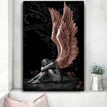 Angeli In Demoni, Platno Slikarstvo Siv Znak krila Lobanja, Plakati, Tiskanje Skandinavskih Cuadros Stenskih slikah, za dnevno Sobo