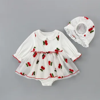 Baby bodysuit peter pan ovratnik iztrgana princesa obleko jagode vezenje otroka, krst krst poročna obleka+klobuk