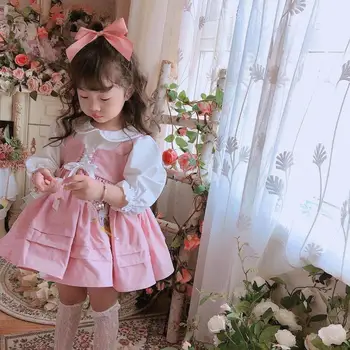 Baby Girl Jesen Pomlad Poletje Dolg Rokav Roza Unicon turške Vezenine Letnik Princesa Obleke Žogo Obleko za Dekle Rojstni dan Eid