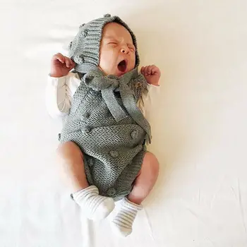 Baby Pletenje, igralne obleke Srčkan Kombinezon Pompom Newborn Baby Dekleta Fantje Oblačila Infantil brez Rokavov Baby Boy Romper Jumpsuit 0-24m
