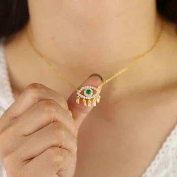Bela zelena kubičnih cirkonij turški zlo oko, ogrlico, obesek, Zlata barva štruce cz spusti oči nakit