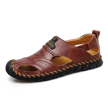 Blagovne znamke 2019 Novo Ročno Poletne Sandale Plaži Sandali Dihanje Moški čevlji Pravega Usnja za Moške Vzročno Čevlji Plus Velikost 38-48