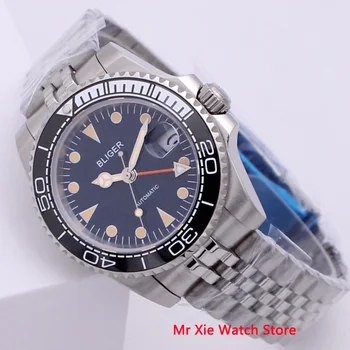 Bliger 40 mm Avtomatski Mehanska ura Moških Poslovnih Sapphire Kristalno Letnik GMT Watch Svetlobna Nepremočljiva Koledar ročno uro