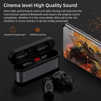 Bluetooth 5.0 Slušalke HBQ TWS Brezžični Šport Prostoročno Čepkov 3D Stereo Gaming Slušalke Z Mikrofonom 1500mAh Polnjenje Box Q32 Q66