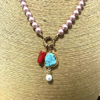 Bohemian roza biserna ogrlica, modra bor obesek za ženske ogrlica retro čar nakit Baročno moda 2019 novo izvirno debelo