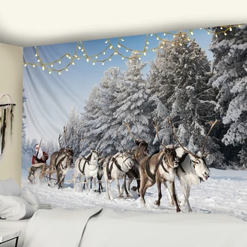 Božič Umetnosti Steni Visi Tapiserija, Božično Drevo In Mačka Božič Živali Novo Leto Stranka Elk Dekoracijo Joga Odejo
