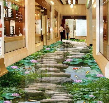Brezplačna dostava 3D Meri Stenske Nalepke cesti v Lotus ribnik Kopalnica, Tla Slikarstvo Foto Tapete za Stene 3d