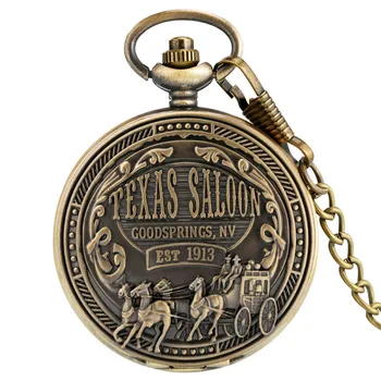 Bron Texas Saloon Design trgovina s Spominki, Kremen žepna ura Starinsko Obesek Ura z Fob Žep Verige