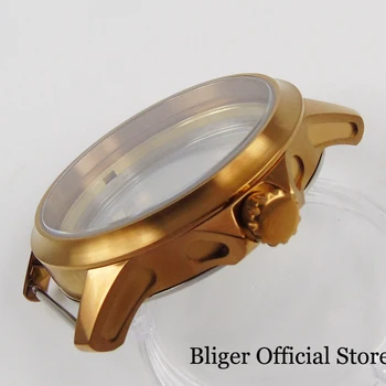 Bronzed Prevlečeni 45mm Krog Watch Primeru s Safirno Steklo Fit ETA 6497 6498 Ročno Navijanje Gibanja