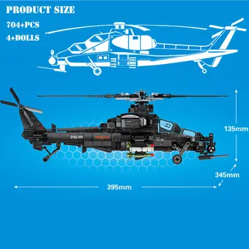 BZDA Vojaških Letal gradniki Ravnina Serije Z-10 Napad Helikopter Model Opeke Gunship Otroci Igrače Božič DIY Darila