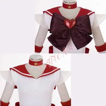 Cafiona Vroče Sailor Moon Hino Rei Mornar Mars Super S Cosplay Kostum Seksi Rdečo Obleko Set