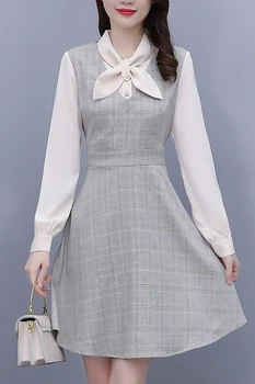 COIGARSAM francoskem Slogu Kariran Ženske obleke Nov Pomladni Vintage Mozaik Obleke 9013
