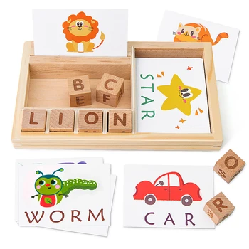 Coogam Črkovanje Igre, Lesene Ujemanje Črk Igrača z Besedami Flash Kartice, Črke ABC Učenja Montessori Puzzle Igrače za Otroka