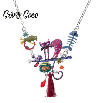 Cring Coco 2019 Luštna Mačka Ogrlica za Ženske Modni Emajl Kristalno Ptic, Živali Choker Ogrlice Zlitine Rese Nakit Božič