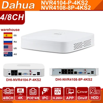 Dahua Izvirne 4K 4CH 8CH NVR NVR4104-P-4KS2 NVR4108-8P-4KS2 POE NVR Omrežja, Video Snemalnik z IVS HD, 8MP za IP Kamero