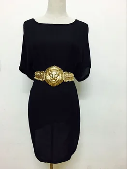 Debelo zlato Lev glavo pasu Moda za ženske kovinski obi ženske luksuzne blagovne znamke oblikovalec za ženske elastični trak obleke