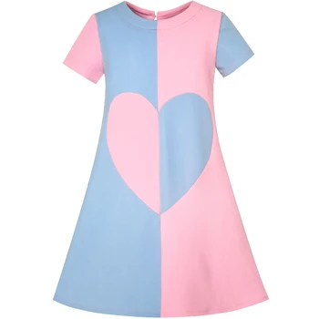 Dekleta Obleko Barvni Kontrast Srcu-line Sundress 2020 Poletje Princesa Poročno zabavo, Obleke, Otroci, Oblačila Pageant Vestidos