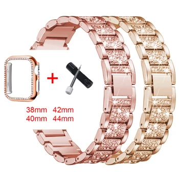 Diamond Trak + Primeru za Apple Watch band 6 SE 5 4 44 mm 40 mm za iWatch Series 3 2 1 Zapestnica iz Nerjavečega Jekla 38 mm 42mm