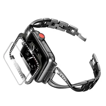 Diamond trak za apple watch pasu 5 4 3 38 mm 44 iwatch band 42mm 40 mm watchband+Diamond primeru zajema in Zaščitnik Zaslon