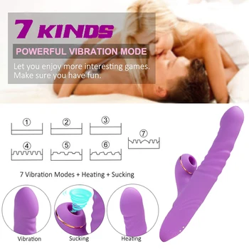 Dildo Sex Igrača za Ženske z 7 Thrusting & Obračanje Ukrepi za G Spot Klitorisa , Sesanju Klitoris Realističen Dildo z vibriranjem