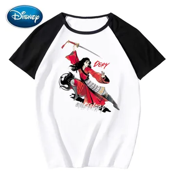 Disney T-Shirt Elegantna Moda Risanka Mulan Pismo Tiskanja Unisex Ženske T-Shirt O-Vratu Puloverju Bombaža, Kratek Rokav Tee Vrhovi 7 Barv