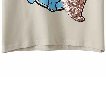 Disney T-Shirt Ženske 2020 Poletje Dumbo Slon Sequins Risanka Harajuku Tshirt Ženske Letnik Priložnostne Ulične Tee Vrhovi O-Vratu