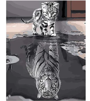 DIY Oljna slika z Akril, Pigment Edinstveno Darilo za Otroke, Odrasle Začetnike Paintworks Barvo S Številko Kit - Mačka in Tiger