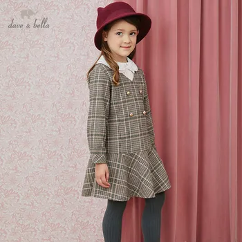 DKH14190 dave bella jeseni dekle moda lok kariran tiskanja obleko otroci sweet oblačenja otroci dojenčka lolita obleko