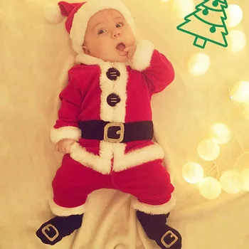 Dojenčka Otroci Božiček Kostum Dolg Rokav Vrhovi+Hlače+Klobuk+Socking Visoke Kakovosti 4PCS Božični Kostum Baby Boy Baby Dekle Set