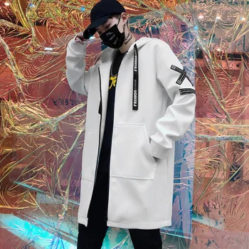 Dolgo Jakna Moški Print Mode 2019 Pomlad Harajuku Windbreaker Suknji Moški Priložnostne Outwear Hip Hop Ulične Coats