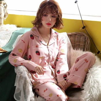 Dolgo Oplaščeni Pižamo Set za ženske 2019 jeseni Mode risanka tiskanja domov nositi Prosti čas Oblačila Ženske Pižame Določa More