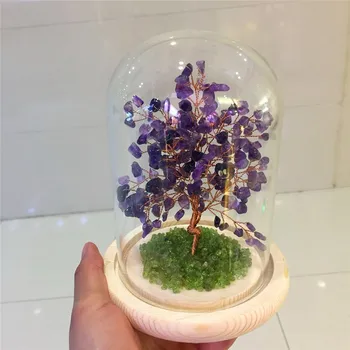 Doma decoraton naravnih ametist quartz gemstone kristalno srečen drevo reike zdravljenje olivine gemstone z lepo steklenico feng shui
