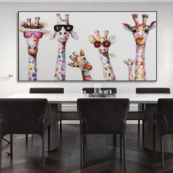 Doma Dekor Platna Slike Žirafo, Družino Grafiti Umetnost na Wall Street Art Plakatov In Fotografij Nordijska Živali Umetnost Slikarstvo