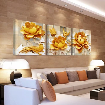 Doma Dekorativne Slike na Platno 3D Zlati Cvet Platno, Slike za dnevno Sobo, Moderno Platno Slikarstvo Stensko Sliko HY105