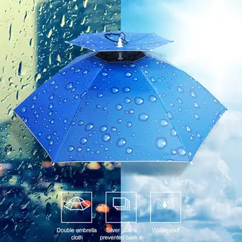 Dvoslojno rainproof ribolov dežnik, klobuk glavo nameščen dežnik za zaščito pred soncem čaj nabiranje glavo dežnik, klobuk na prostem odtenek ribolov