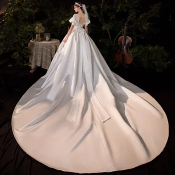Elegantno Luksuzne Blagovne Znamke Poročno Obleko Plus Velikost S Puff Rokav Madeže Poročni Obleki 2021 Nove Dolgo Vlak Čipke Obleke Nevesta Princesa