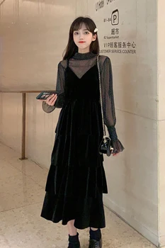 Elegantno Obleko Ženske Večer Stranka Čipke Črnega Oblikovalec Obleko Ženski Priložnostne Gothic Seksi Enega Kosa Obleko Korejski 2020 Jeseni Chic