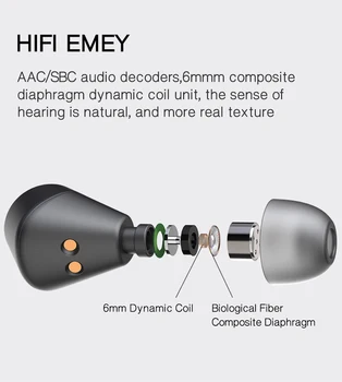 EMEY TWS Čepkov Res Brezžične Slušalke HIFI IPX6 Nepremočljiva Bluetooth z Dvojno Micphone
