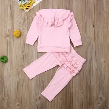 Emmababy 2PCS Otroci Baby Dekleta hooded suknjič +Ruffle hlače, obleke&set otrok Oblačila