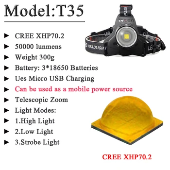 FX-DZ90T35 50000 lumnov led žaromet Smerniki XHP70.2 s tipkama 18650 baterija power bank XHP70 XHP50 Glavo Svetilka