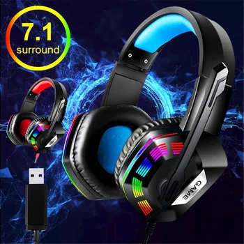 Glasbe, Gaming Slušalke Prostorski Zvok z Mikrofonom Slušalke, USB, 7.1 & 3,5 mm Žično RGB Nazaj Luči Igra Slušalke Visoko Zvočno Quanlity