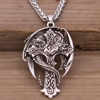 Gothic Zmaj Z Irskim Vozlov Križ Obesek Ogrlica Moških Viking Amulet Poganski Nakit