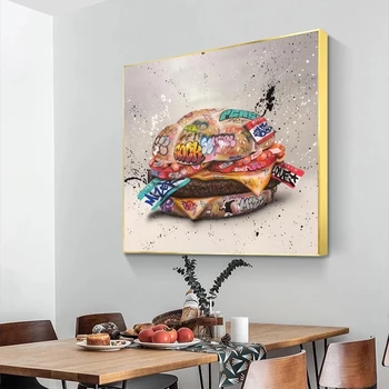 Grafiti Umetnost Fast Food Hamburger Platno Slikarstvo Plakatov in Fotografij Street Art Steni Sliko Cuadros za Dnevna Soba Dekor