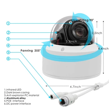 H. 265 5MP IP POE PTZ Kamera Vgrajen Mikrofon 2.7-13.5 mm Objektiv, 5X povečava Night vision Zunanji/Notranji Oddaljene Varnostne Kamere