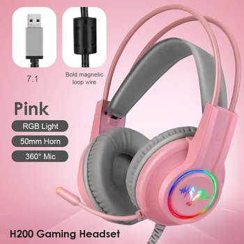 H200 RGB Gaming Slušalke Namizni Računalnik Slušalke Žične Gaming Slušalke 3.5 mm, USB, 7.1 RGB Žične Slušalke, Mikrofon